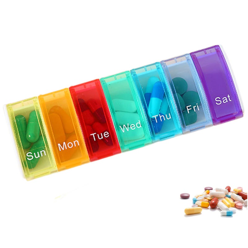 Pill Box, 7 Day Portable Pill Organiser,Weekly Organizer to Hold Vitamins,Pill Boxes 7 Day Pill Organiser for Cod Liver Oil, Supplements, Medication Travel Work,Gift for Parents (Multicolor)